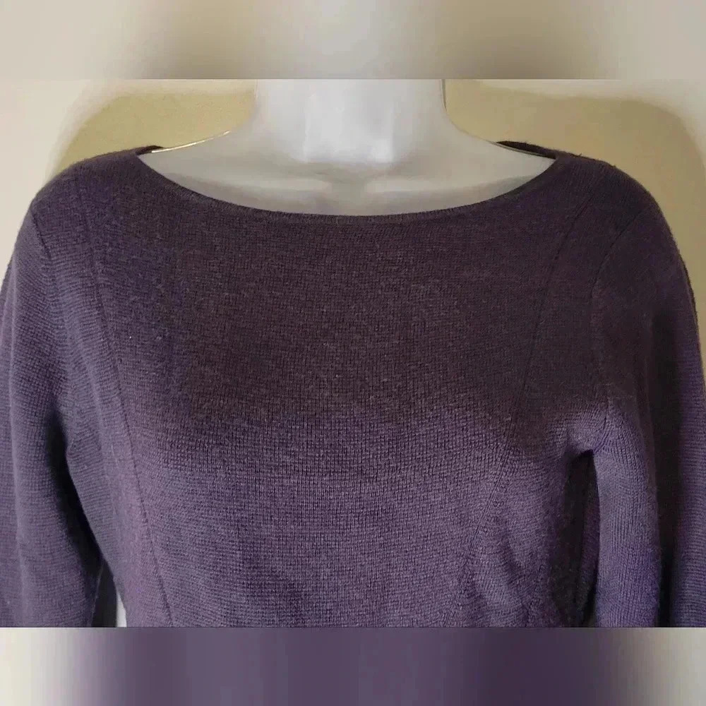 Emerson Rose fit & flare sweater, womens size XS, purple Merino wool scoop neck - Picture 3 of 10